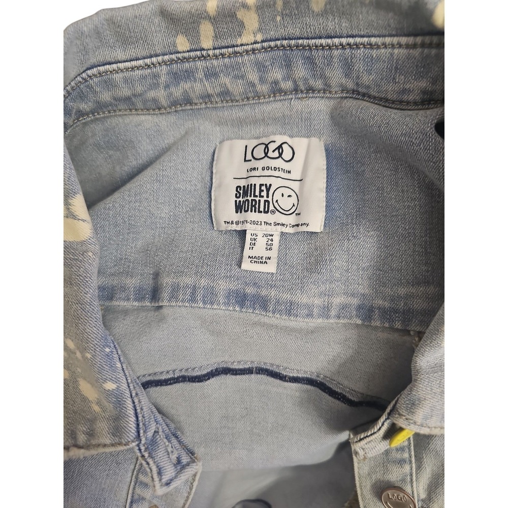 Lori Goldstein Smiley World Denim Jacket‎ Bleach Wash Patch Logo Plus 20W Nwot - Picture 6 of 10